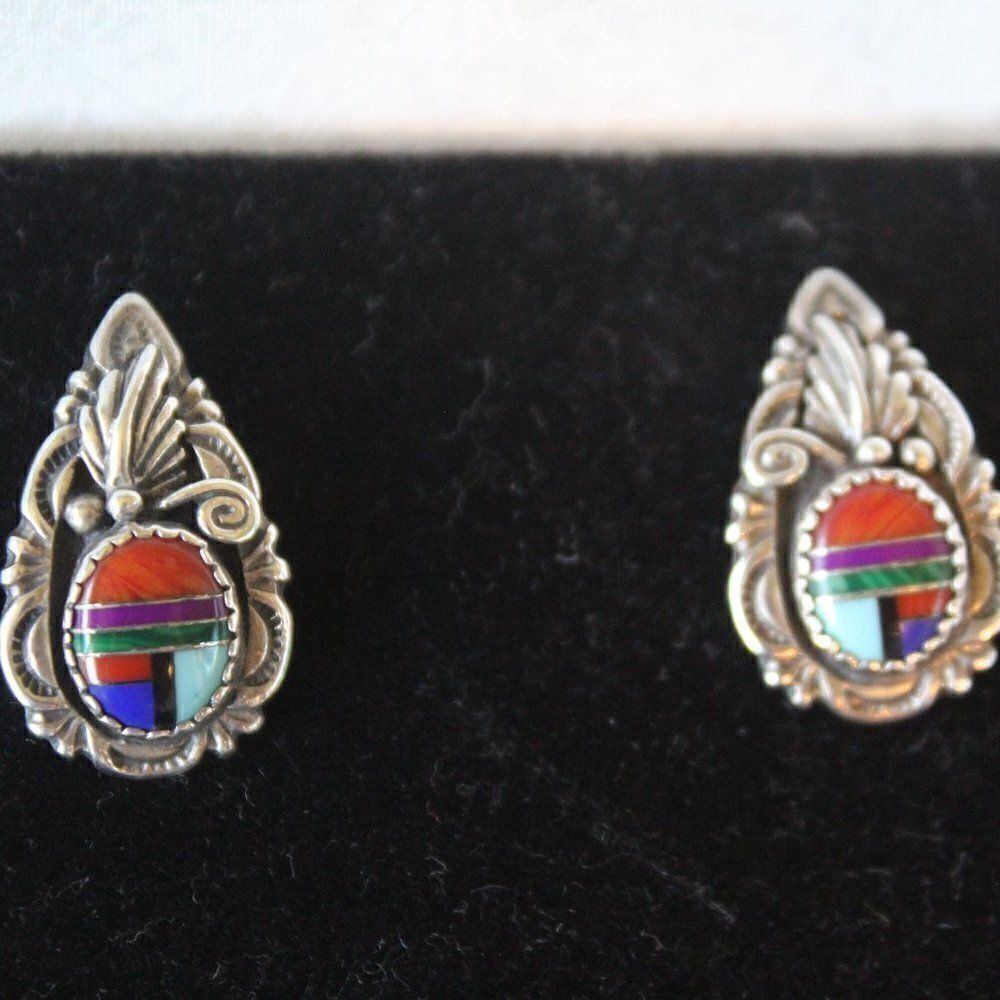 Southwestern Colors Sterling Earrings 1" drop